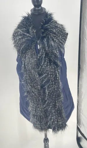 Soft Surroundings Women's Faux Fur Puffer Vest Jacket‎ Blue Size L thumbnail 1