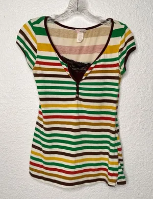 AGaci Vintage Striped Y2K 90s Henley Tee Top with Faux Cami Insert Size M thumbnail 1