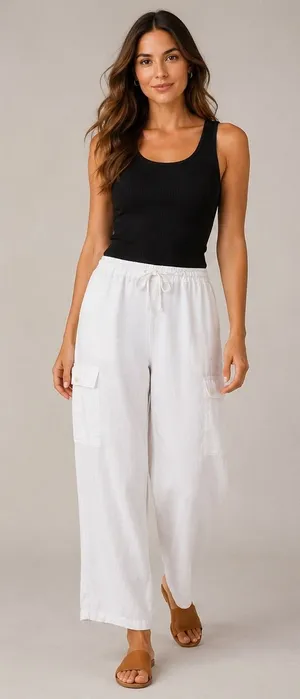 Vintage Y2K Mossimo Linen Wide Leg Cargo Pants White Drawstring Women's Small thumbnail 1