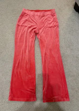Juicy Couture Velour Wide Leg Pants Coral Pink Y2K Women’s L Crown Logo thumbnail 1