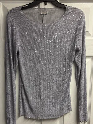 Free People Intimately Gold Rush Sequin Long Sleeve Top Size Small thumbnail 2