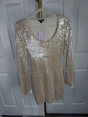 Wild Fable Champagne Sequin Mini Dress XS NWT Long Sleeve Party Holiday Glam thumbnail 6