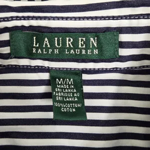 Lauren Ralph Lauren Navy Blue and White Vertical Stripe Button-Down Shirt Size M thumbnail 9