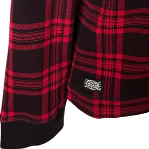 Lauren Ralph Lauren Plaid Top Red Black Shoulder Zip Elbow Patch Size L thumbnail 3