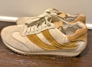 Vince Beige Suede Sneakers with Mustard Side Panels 6M thumbnail 1