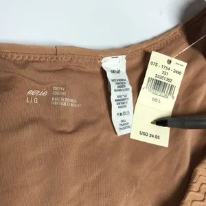 Aerie Bikini Bottom High Cut Cheeky Textured Wavy High Rise Brown L thumbnail 3