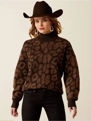 ARIAT moda mock neck sweater leopard print size small thumbnail 1