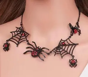 Gothic Halloween rhinestone spider necklace Black thumbnail 2