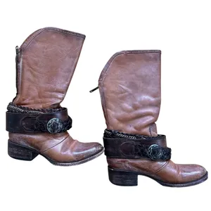 Freebird Breck Brown Leather Metal Star Braided Strap Western Cowboy Boot thumbnail 2