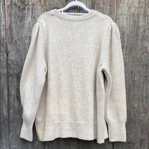 New 1X FRYE AND CO. Cream Textured Knit Crew Neck Sweater Key Hole Tie Collar thumbnail 6