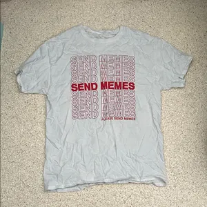 Trendy pale blue 'Send Memes' Graphic Tee White thumbnail 1