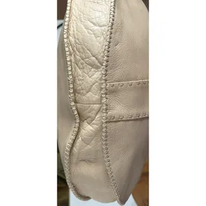 Donald J Pliner Beige Pebbled Leather Whipstitch Hobo Shoulder Bag Brass Ring thumbnail 8