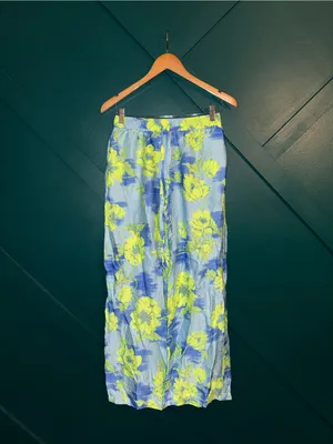 Lyrebird Anthropologie Neela Silky Blue Wide Leg Lounge Pants Quiet Luxury thumbnail 2