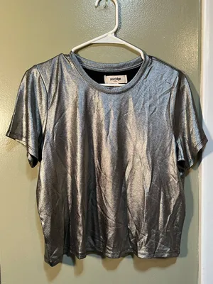 Porridge Anthropologie Women’s Size Medium Petite Shine Glam Tee Metallic Silver thumbnail 5