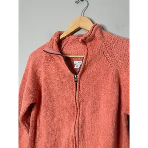 LL Bean Womens Sweater Medium Full Zip Cardigan Peach Mock Neck Cotton Outdoor‎ thumbnail 2