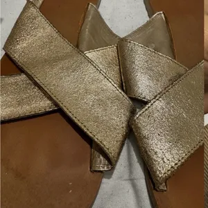 J. Crew Gold Metallic Cross Strap Sandals thumbnail 2