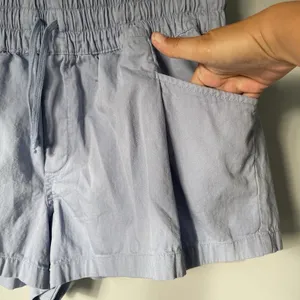 Aerie Pleated Relaxed Fit Shorts Drawstring 100% Cotton Blue Women's Size Large thumbnail 5