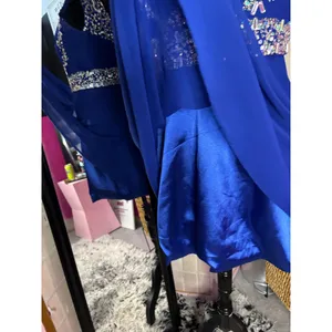 Royal Blue Rhinestone Embellished Chiffon Cocktail Homecoming‎ Dress Cap Sleeve thumbnail 7