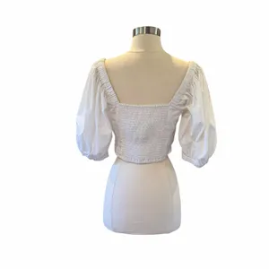Abercrombie & Fitch Off-The-Shoulder Poplin Puff Sleeve Top In White Size Small thumbnail 5