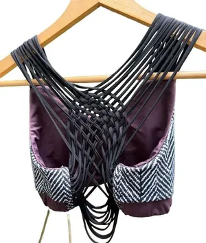 Black and White Herringbone Bralette with Black Straps thumbnail 4