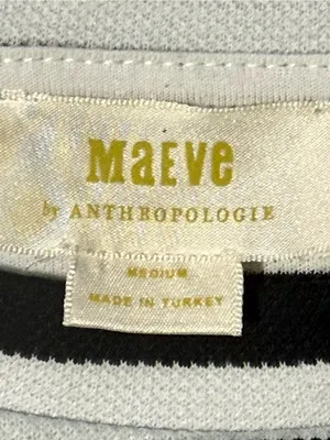 Anthropologie Maeve Striped Cinched Waist Long Sleeve Top M Black White thumbnail 5