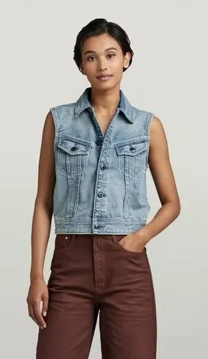 G-Star Raw Denim Vest Womens S‎ Blue Slim Denim Vest WMN Sun Faded Sleeveless thumbnail 1