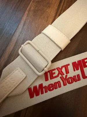 BEIS Lonely Ghost “Text Me When You Land” beige Travel Bag Strap with Red Text thumbnail 3