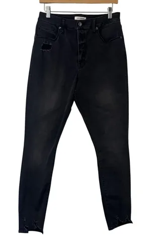 Good American Good Waist Jeans Womens 32‎ Black High Rise Skinny Distressed thumbnail 1