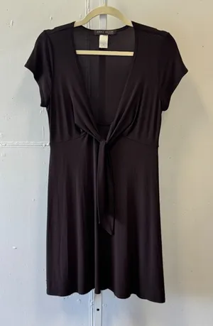 Y2K Anne Klein New York Brown V-Neck Front Tie Short Sleeve Dress Medium 2010s thumbnail 1