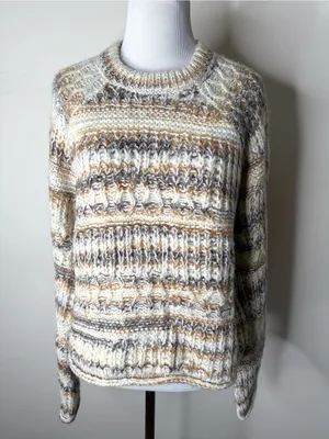 Universal Thread Cream and Brown Chunky Knit Crewneck Sweater thumbnail 2