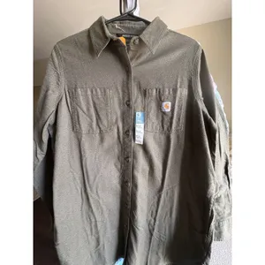 Carhartt Rugged Flex Relaxed Fit Long Sleeve Button Up Shirt Women's L Green NWT thumbnail 2
