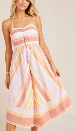 By Anthropologie Savannah 100% Cotton Halter Midi Multi Stripe Sundress Womens 4 thumbnail 1