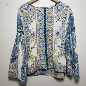 Free People Women Lola Floral Top Large Blue Patchwork Paisley‎ Button Front thumbnail 8