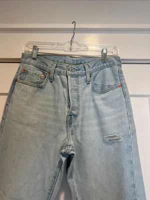 Levi's Light Blue 501 Straight Ripped Jeans size 28/30. thumbnail 3