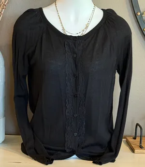 METAPHOR Lightweight Black Cotton Blend Button Up Cardigan Lace NWT Size Large thumbnail 1