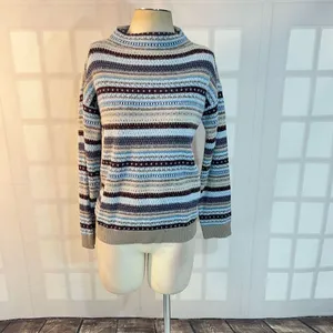 Ann Taylor Multicolor Fair Isle Silver Sparkle Funnel Pullover Sweater Small thumbnail 4