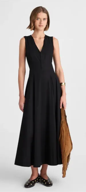 Madewell V-Neck Circle Midi Dress Black 100% Cotton Poplin NWT Womens 00 fits XS thumbnail 1