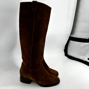 J.Crew Piper Knee-High Boots Suede Leather Almond Toe Western Pull On Camel 5 thumbnail 3