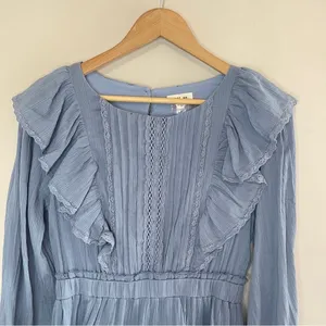 JUST ME BOUTIQUE NWT Western Boho LS‎ Ruffle Apron Cotton Mini Dress, Medium thumbnail 4