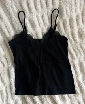 a new day Black Lace-Trim Ribbed Cami thumbnail 1