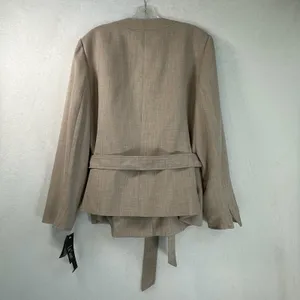 Le Suit City Blooms Tan Collarless Belted Blazer Jacket 18 NEW thumbnail 2