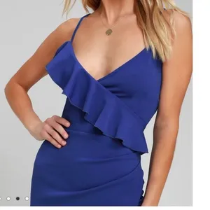 Lulus Keep on Flourishing Blue Ruffled Asymmetrical‎ Bodycon Dress XL thumbnail 3