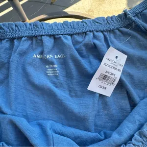 American Eagle Button Front Short Puff Sleeve Top in Blue Size XS NWT thumbnail 4