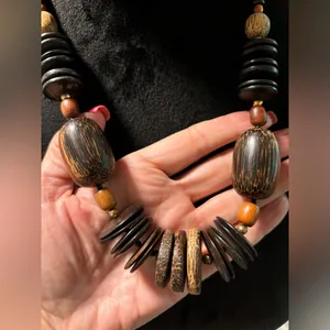 Vintage Wooden Bead & Chunky Statement Necklace Boho Tribal thumbnail 4