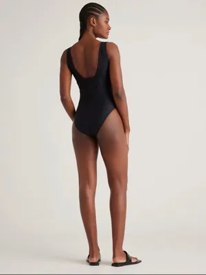 Quince Italian Plunge One-Piece Swimsuit | Medium | Black thumbnail 2