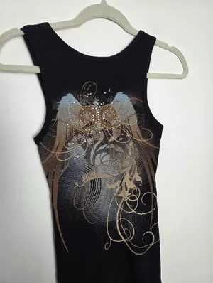 Angel Tank Top Ringer Black Gothic Whimsigoth Affliction Punk Biker Rocknroll M thumbnail 6