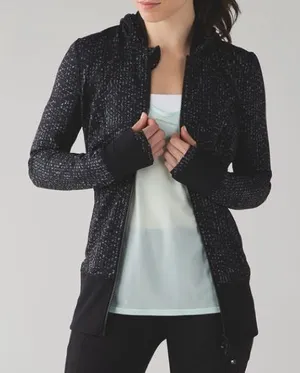 Lululemon Daily Practice Jacket Womens 4 Black Gray Print Hooded Full Zip‎ thumbnail 1
