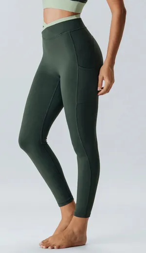 Berlook Activewear Dark Green Natural Waisted Leggings 25" thumbnail 2