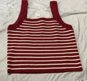 Aerie Red Ivory Striped Crochet Strap Knit Tank Top Size Large NWT Coastal Y2K thumbnail 1
