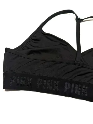 Victoria’s Secret PINK Gym to Swim Black Cross Wrap Bikini Top Sports Bra Medium thumbnail 5